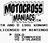 Motocross Maniacs title screen for GameBoy